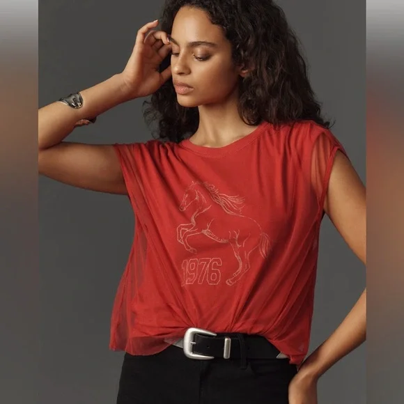 NWT Pilcro Graphic Band Tulle Tee / Red Horse 1976 - Picture 2 of 7